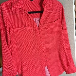 Red poka dot button up blouse size small